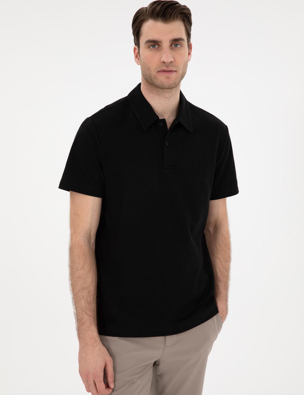 Siyah Slim Fit Polo Yaka Ti__rt - Pierre cardin фото 3