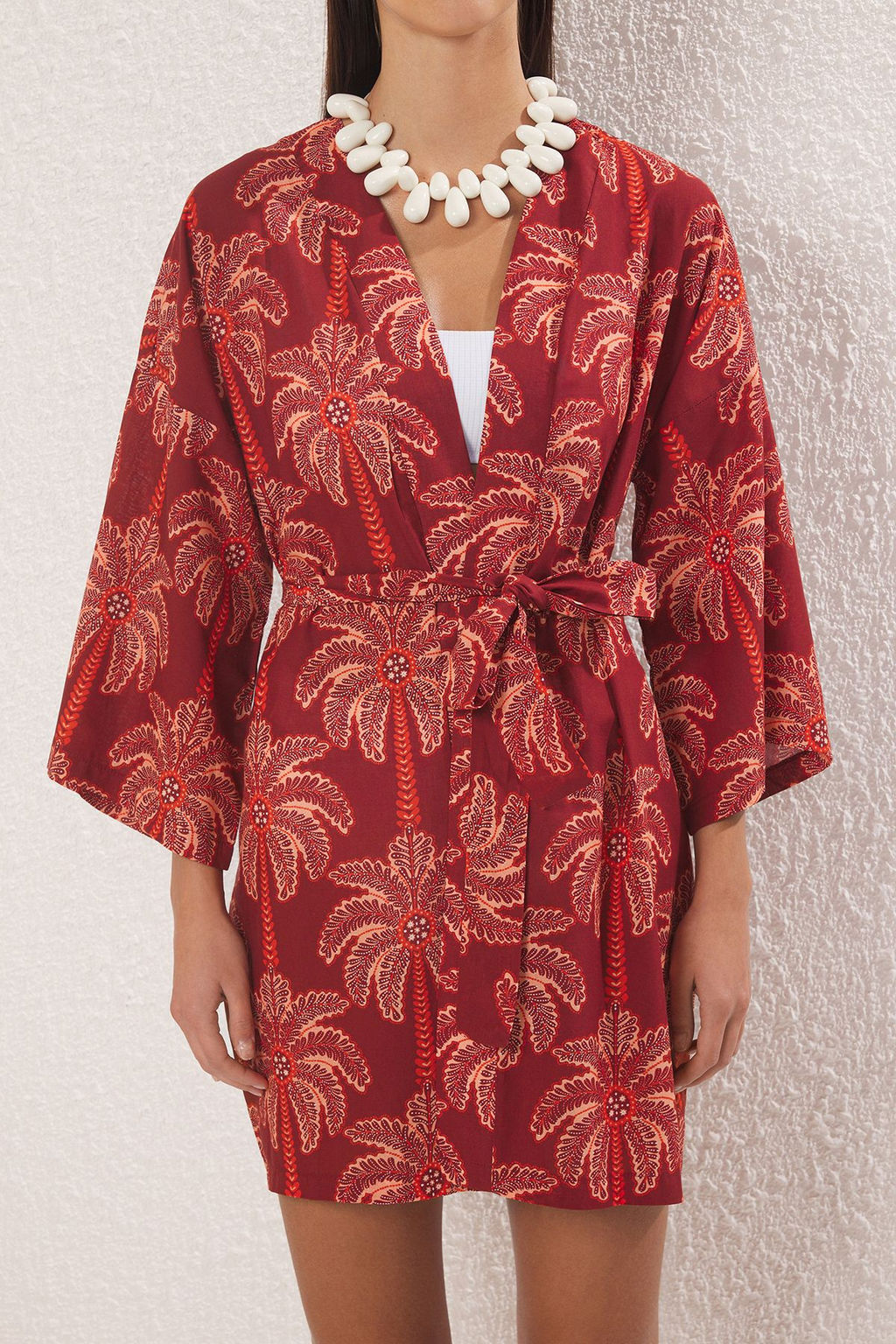 Palmiye Desenli Dokuma Midi 100% Pamuk Plaj Kimono&Kaftan TBESS25KM00029 - Trendyolmilla фото 3