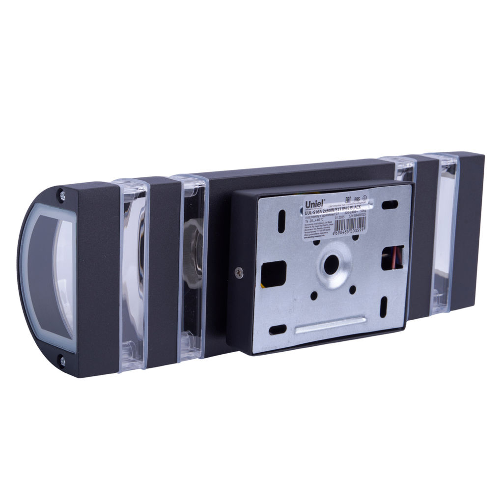 UUL-S16A 2x60W/E27 IP65 BLACK Светильник уличный, под две лампы Е27. Архитектурный накладной. Корпус черный. TM Uniel