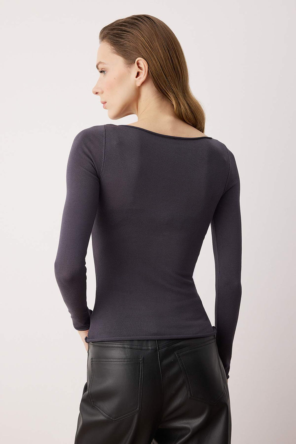 Siyah Yumusak Dokulu Kay?k Yaka Triko Kazak TWOAW26KZ00293 - Trendyolmilla фото 9