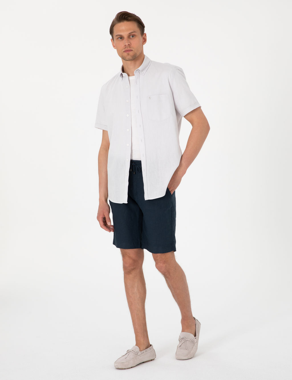 Ta_ Keten Kar___ml_ Regular Fit K_sa Kollu G_mlek