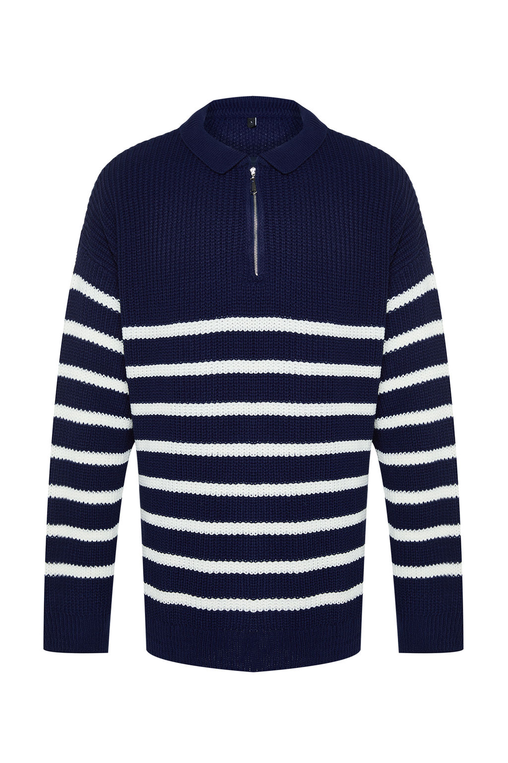 TRENDYOL MAN Vizon Casual Oversize Polo Yaka Cizgili Triko Kazak TMNAW24KZ00018 - Trendyolmilla фото 7