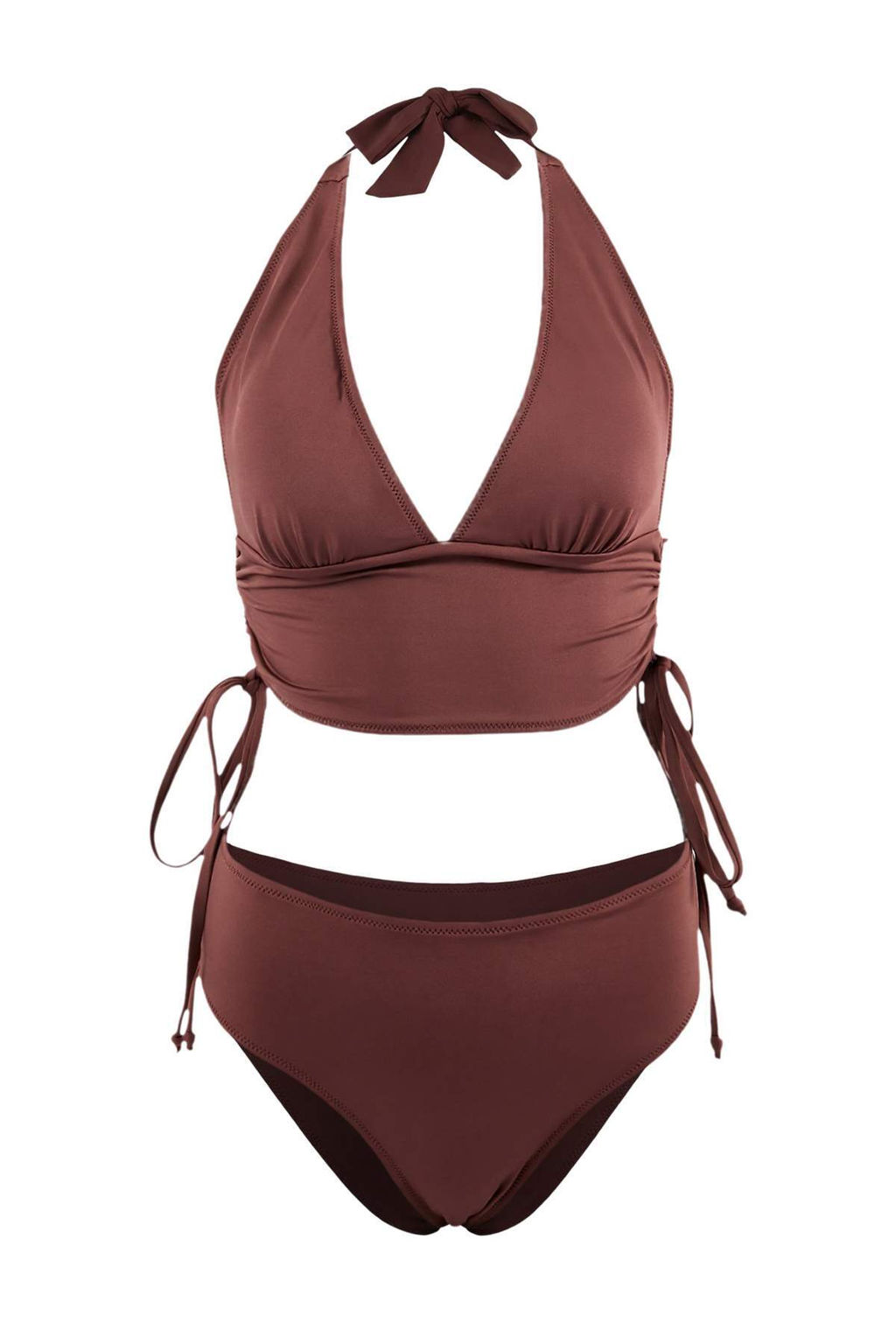 Kahverengi Ucgen Kapl? Yuksek Bel Regular Bikini Tak?m? TBESS26BT00041