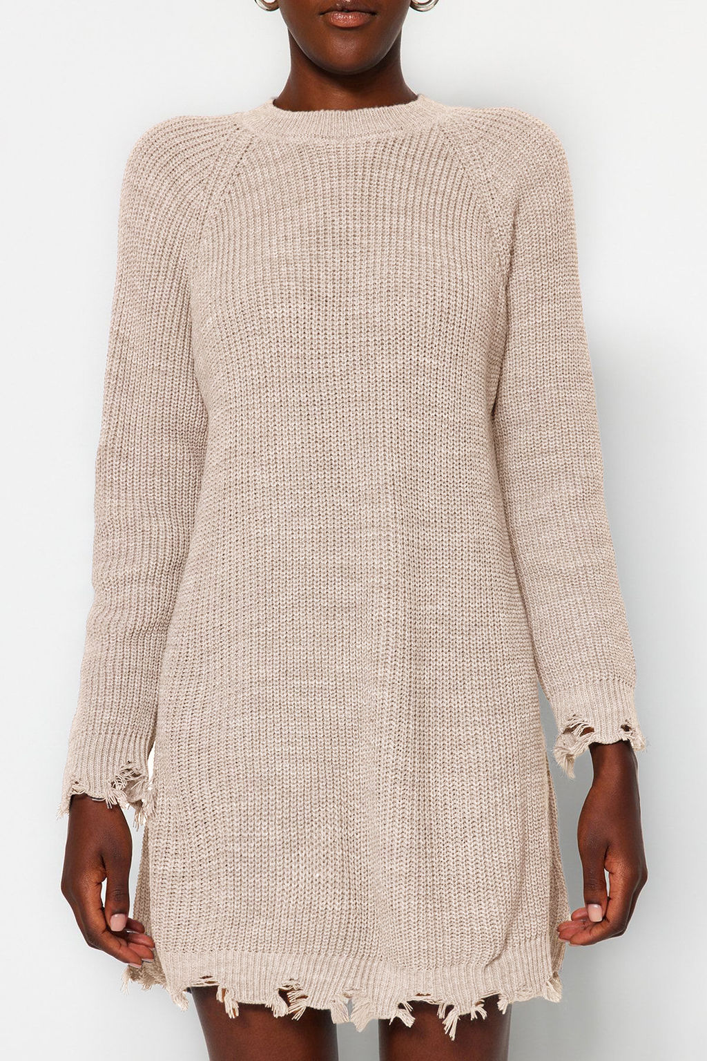 TRENDYOLMILLA Haki Mini Triko Genis Kal?p Ak?tma Detayl? Duz Elbise TWOAW24EL00113 фото 33