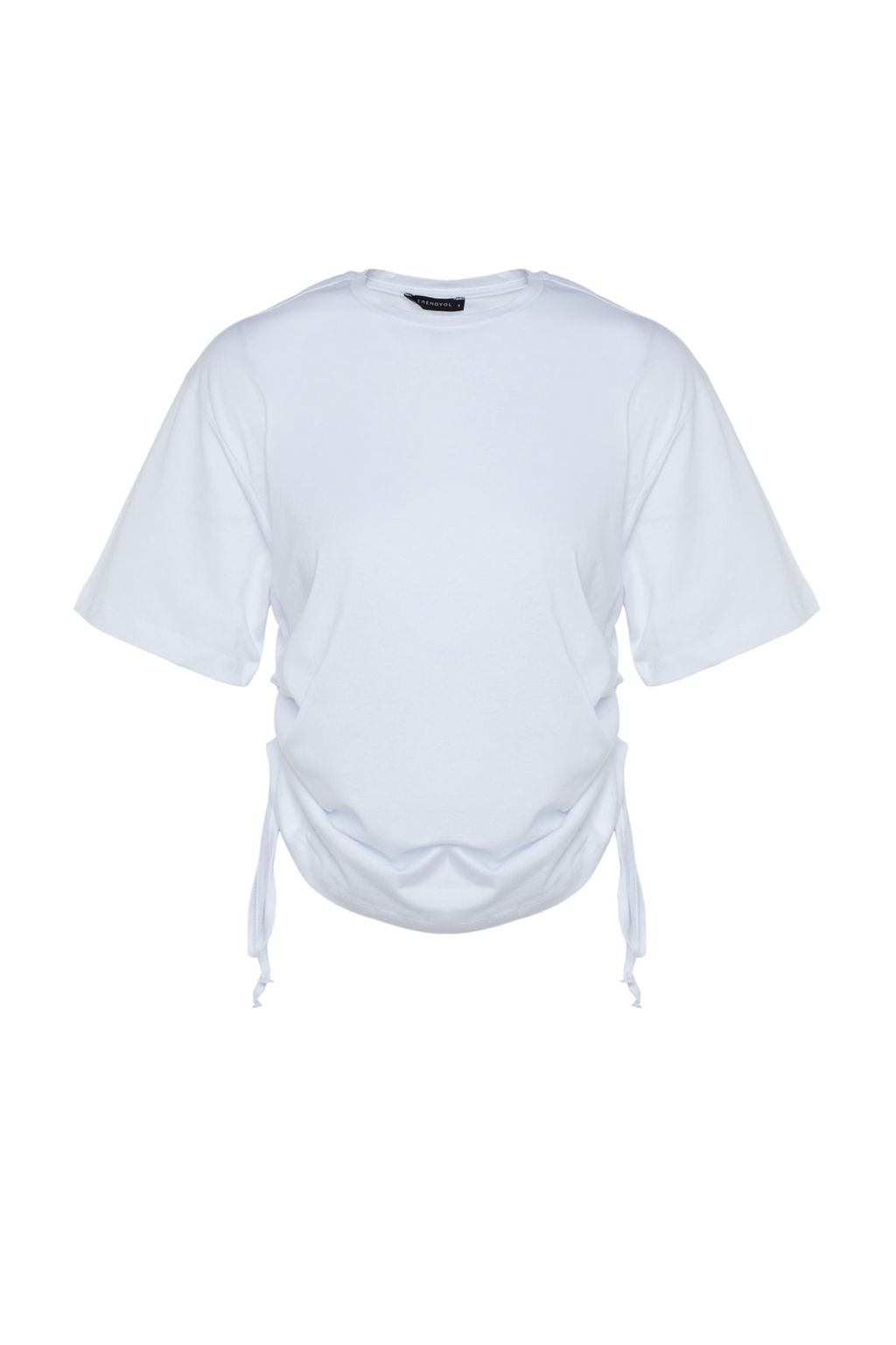 TRENDYOLMILLA Beyaz %100 Pamuk S?rt Bask?l? Buzgulu Oversize/Genis Kesim Bisiklet Yaka T-Shirt TWOSS23TS00150  фото 6