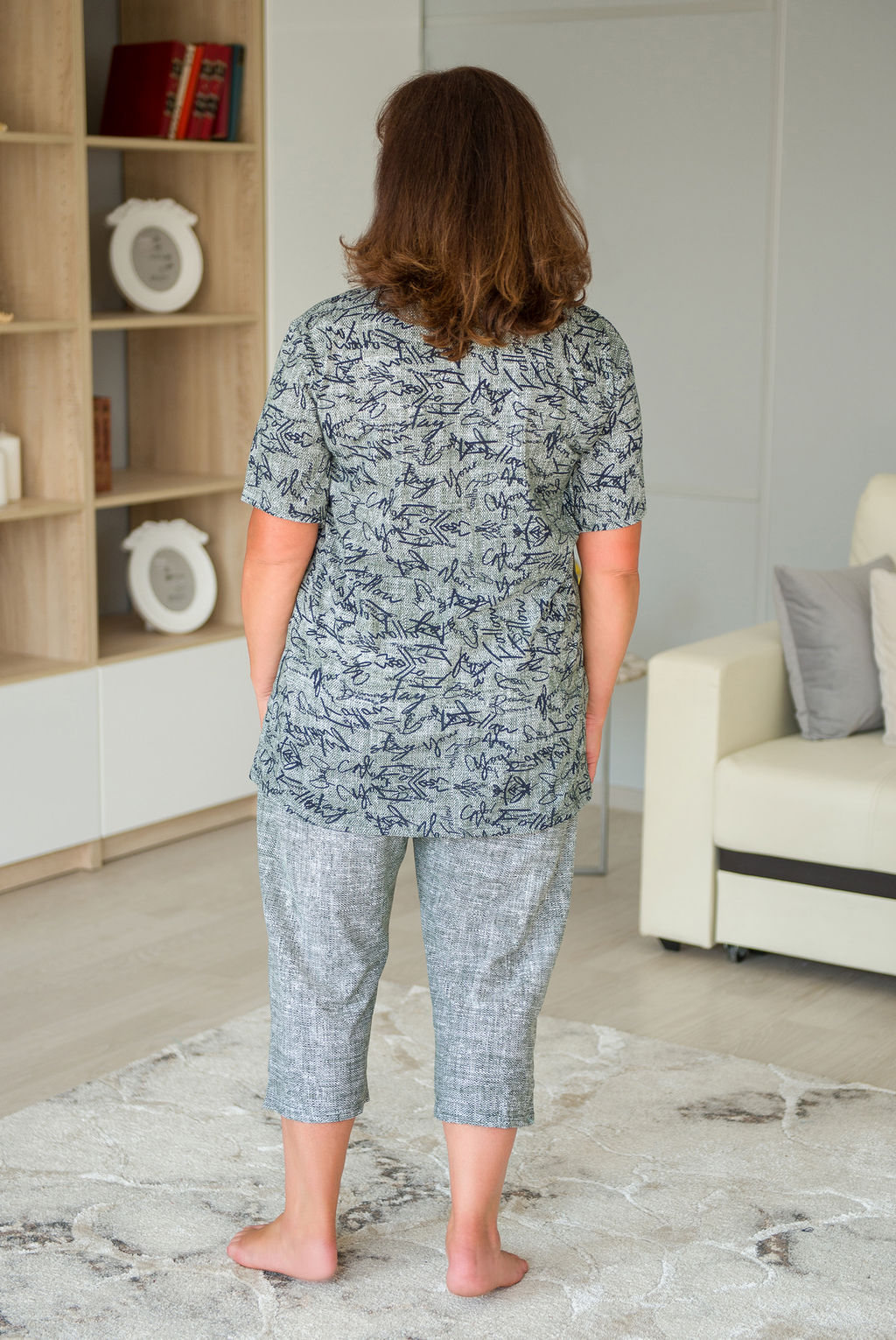 Пижама женская из футболки и бридж из кулирки Льняная палитра хаки - Амадэль фото 2