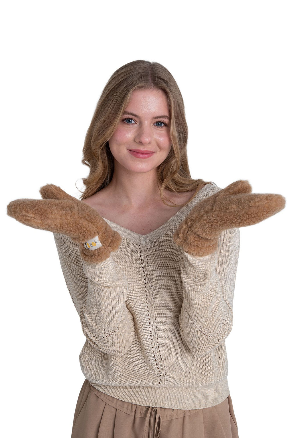 Варежки меховые на резинке ВАНИЛЬ - Woollamb фото 51