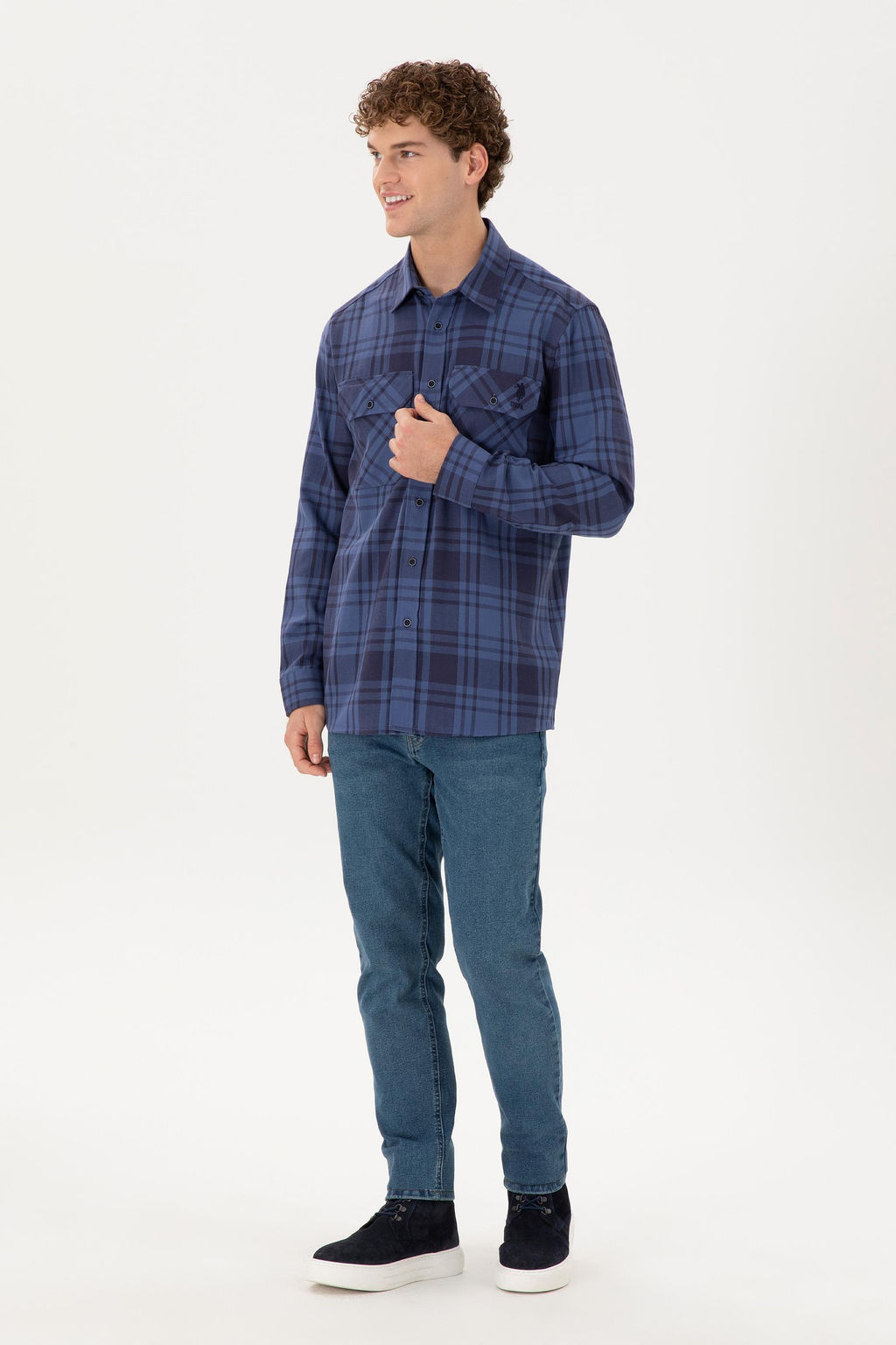 Мужская рубашка с длинным рукавом цвета индиго - U.s. polo assn фото 4