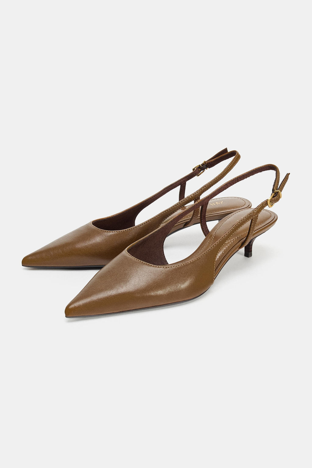 LEATHER KITTEN HEEL SHOES - Zara фото 5