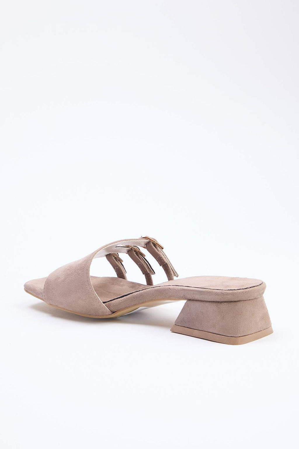 Vizon Nubuk Gold Tokal? Kad?n 3 cm Blok Topuklu Terlik TAKSS25TO00036