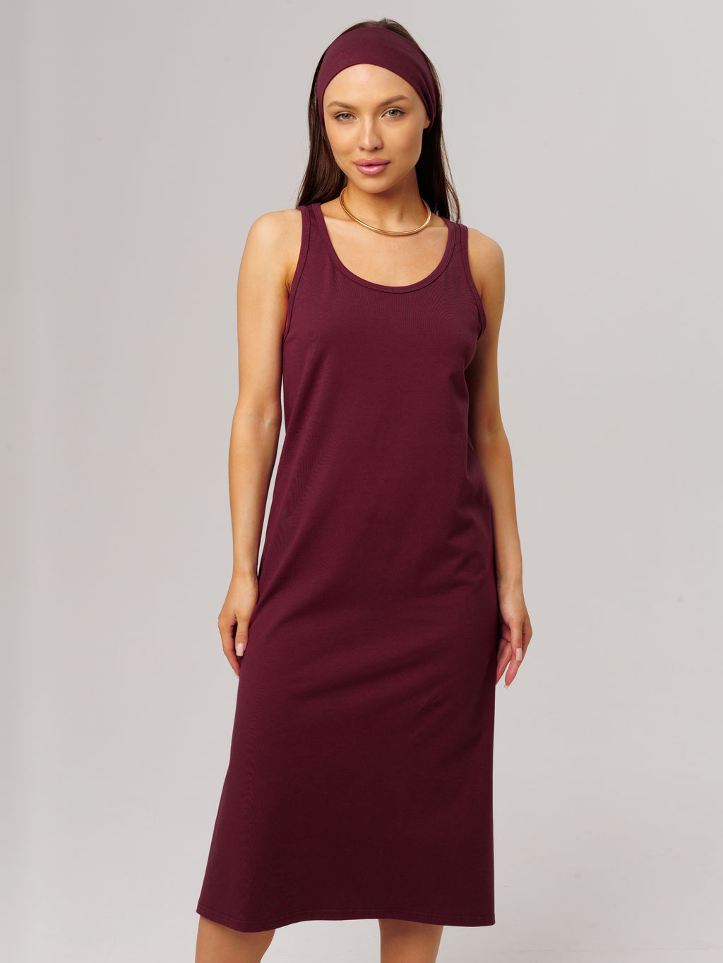 Трикотажная удлиненная туника с разрезами темно-бордовая КТ-18 (28)