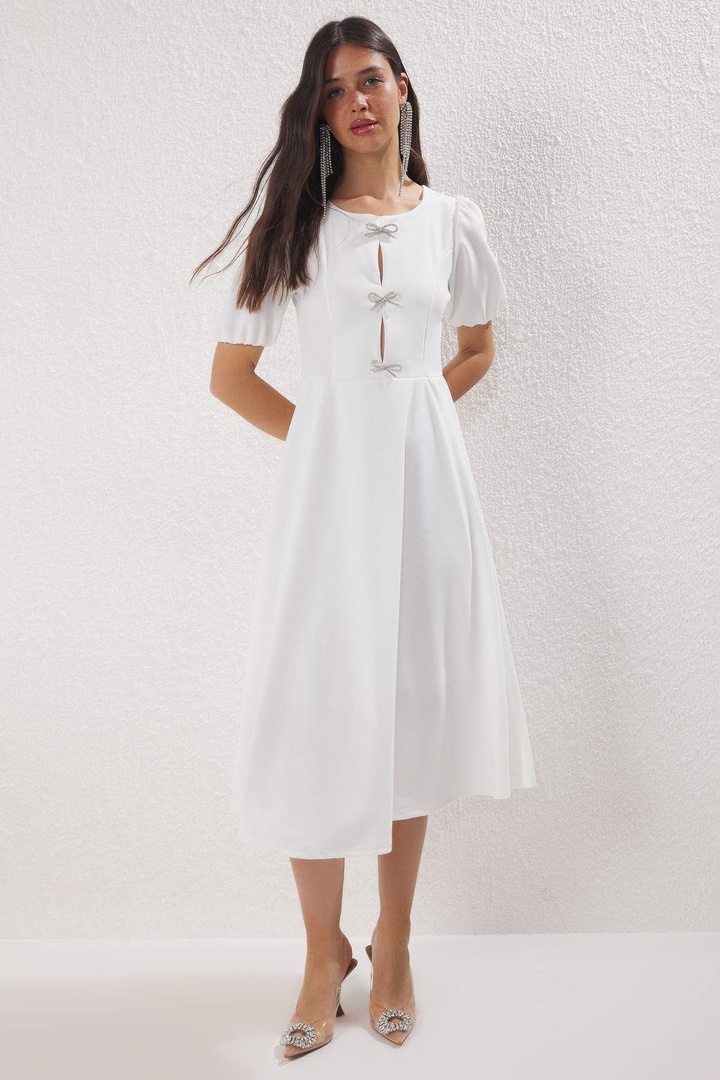 Trendyolmilla Siyah A-Kesim Fiyonklu Orme S?k Elbise TPRSS25EL00234 фото 9