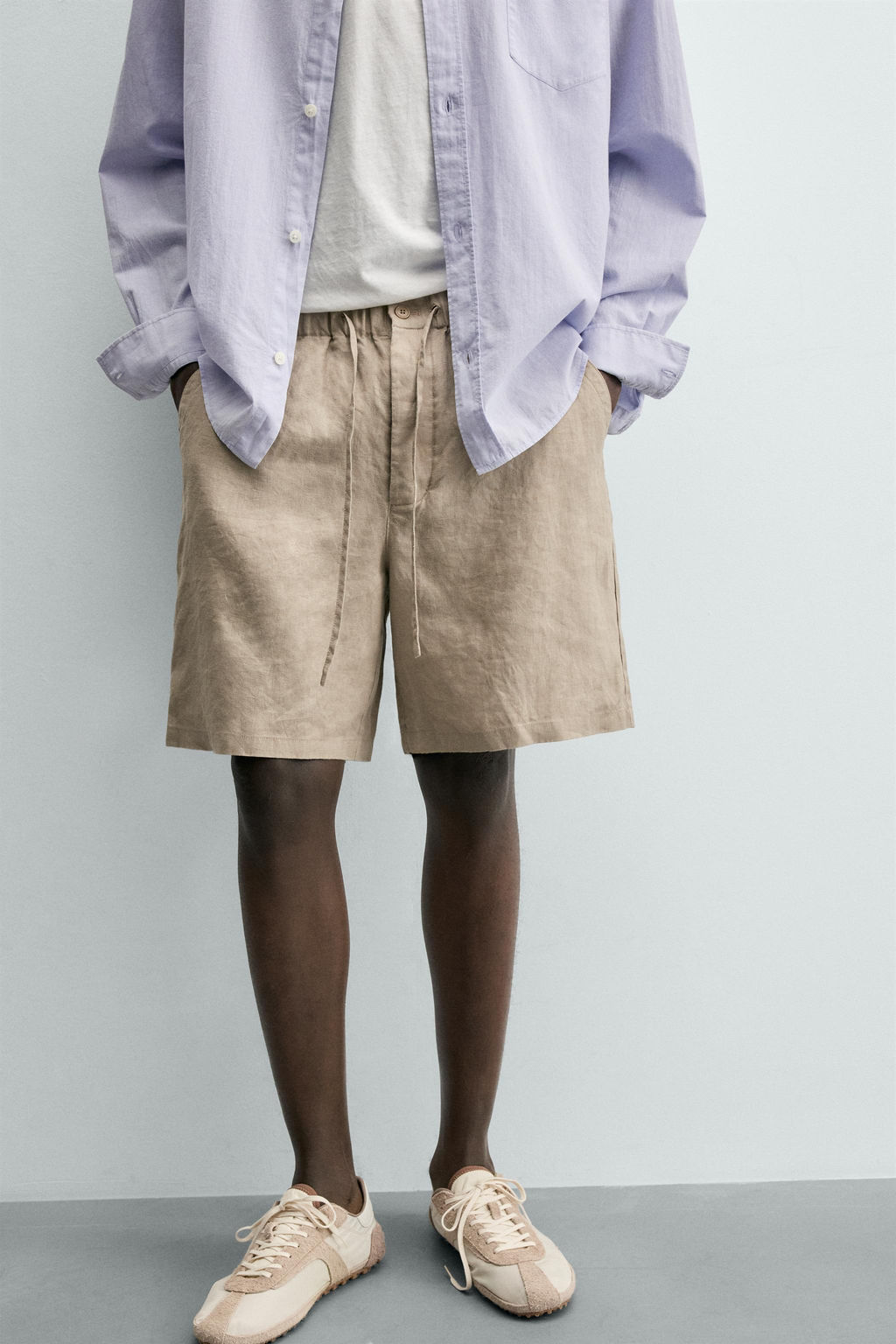 BERMUDA RELAXED FIT 100% LINO / Gris topo