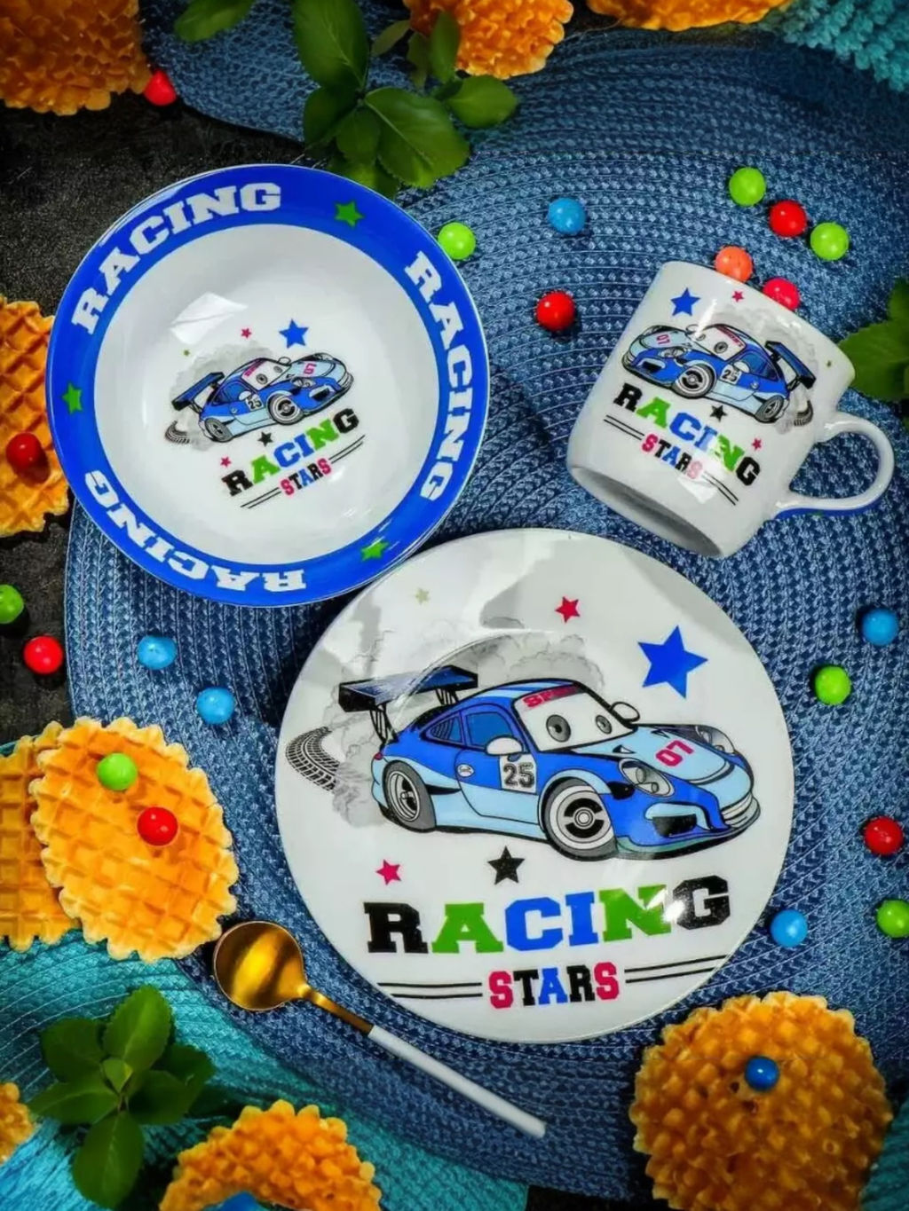 Набор детский 3пр Крутой гонщик (тарелка 17.5см, салатник 15см, кружка 230мл) под/уп C622 /DANIKS/  фото 8