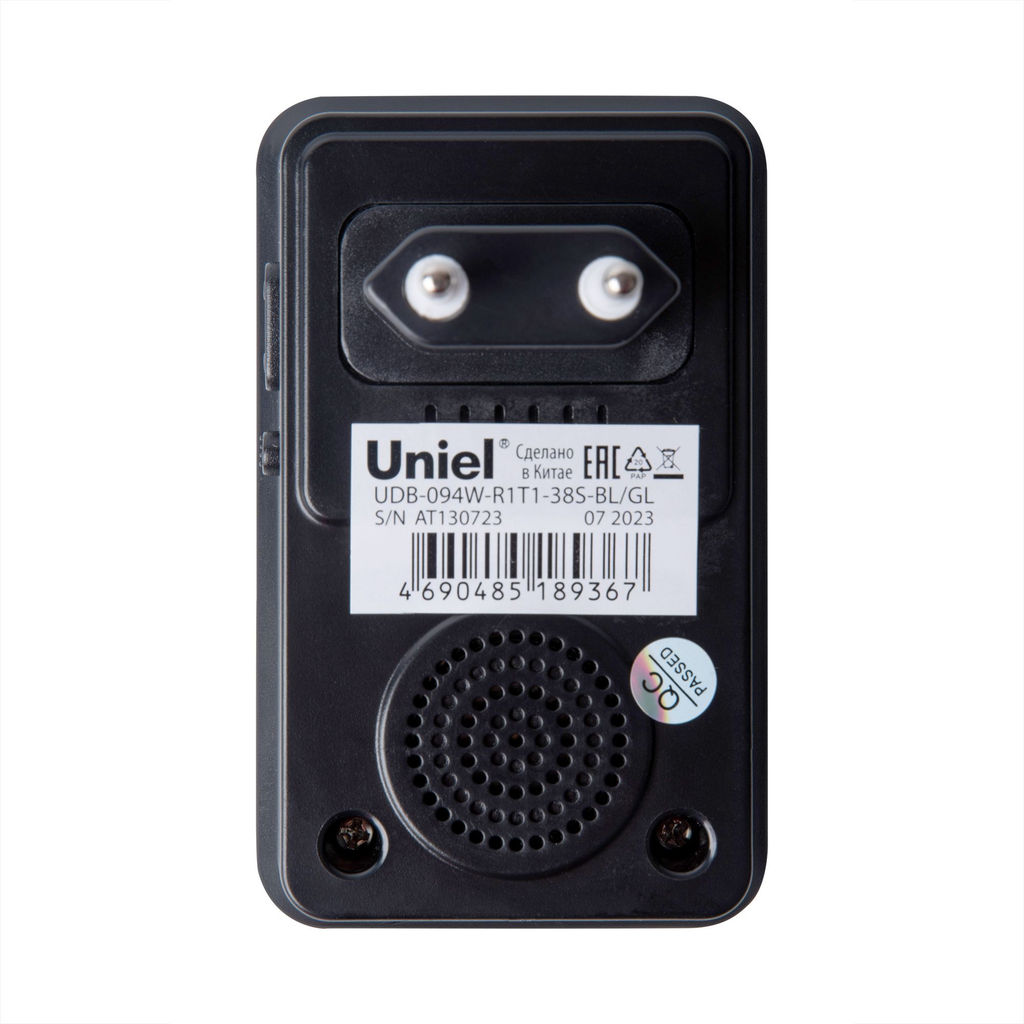 UDB-094W-R1T1-38S-BL/GL Звонок электронный, 220В. Радиус действия 150 м. Черный с золотистым. ТМ Uniel