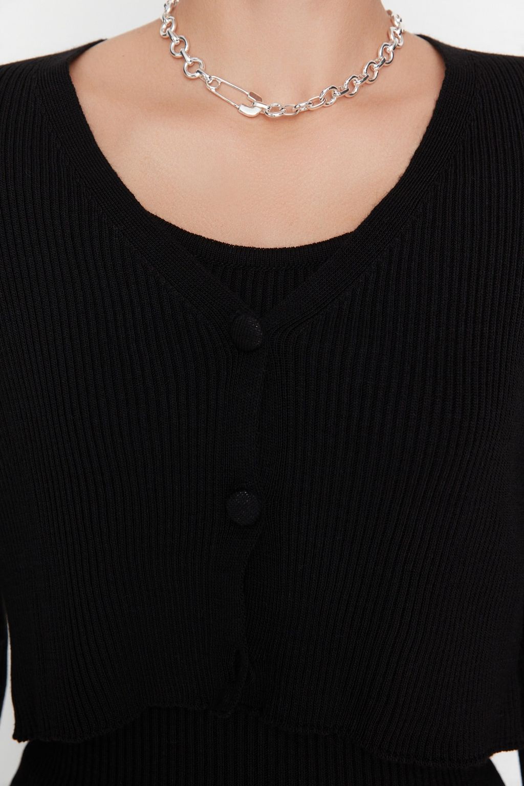 TRENDYOLMILLA Pembe Vucuda Oturan Midi Triko H?rka Elbise Tak?m TWOSS21EL0208 фото 16