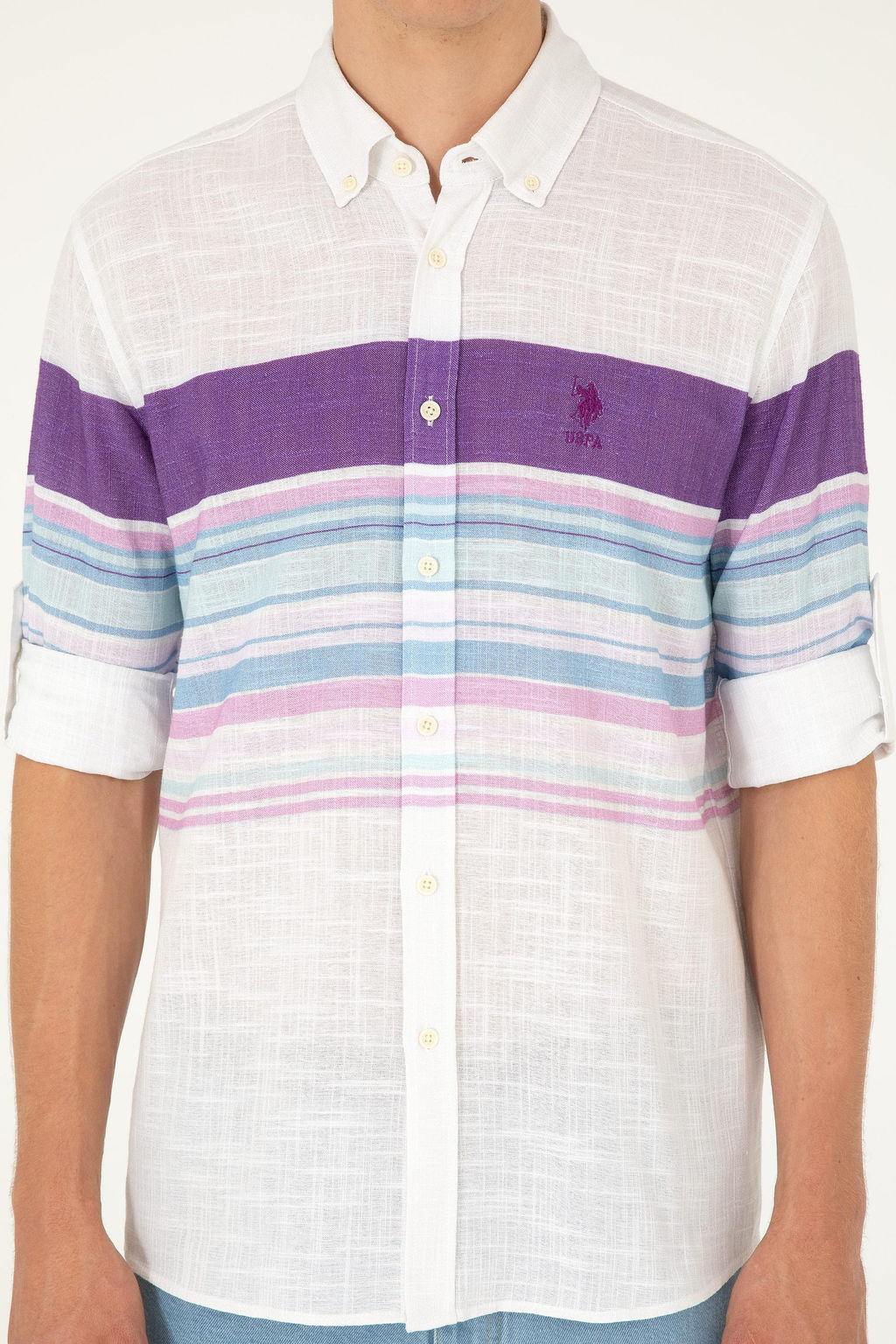 Мужская фиолетовая рубашка с длинным рукавом Неожиданная скидка в корзине - U.s. polo assn фото 6