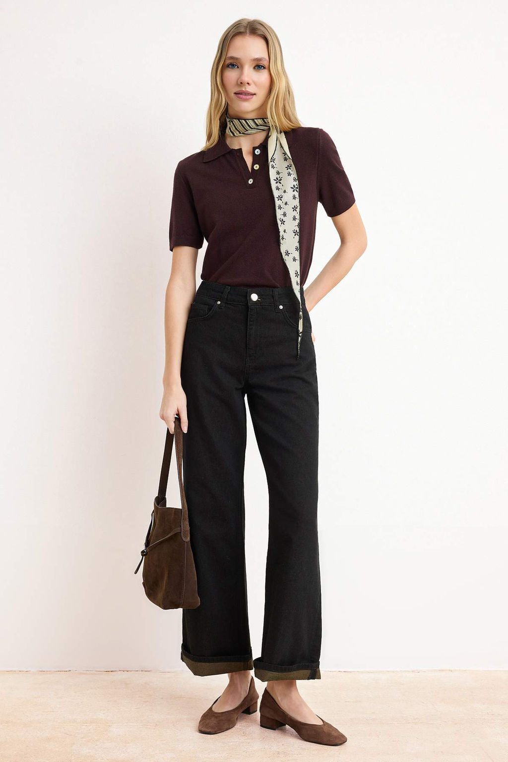 Siyah DOKUMLU Yuksek Bel 100% Pamuk Wide Leg Jeans TWOSS26JE00083 - Trendyolmilla фото 3