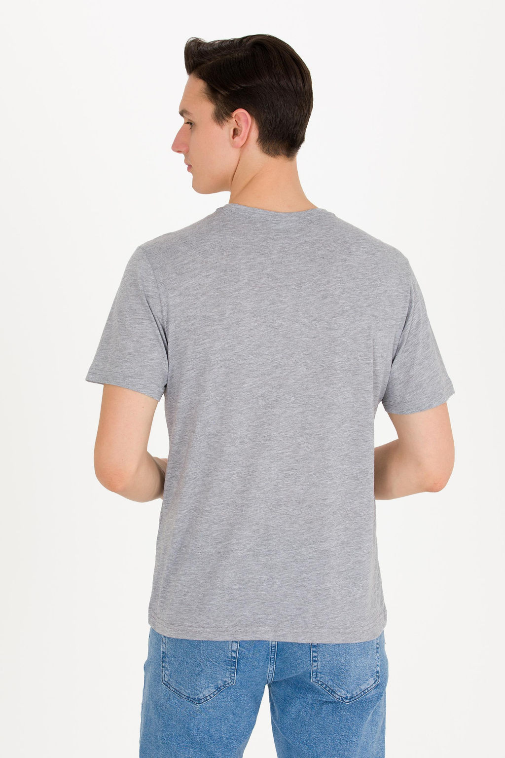 U. S. Polo Assn Мужская серая меланжевая базовая футболка с v-образным вырезом - U.s. polo assn фото 5