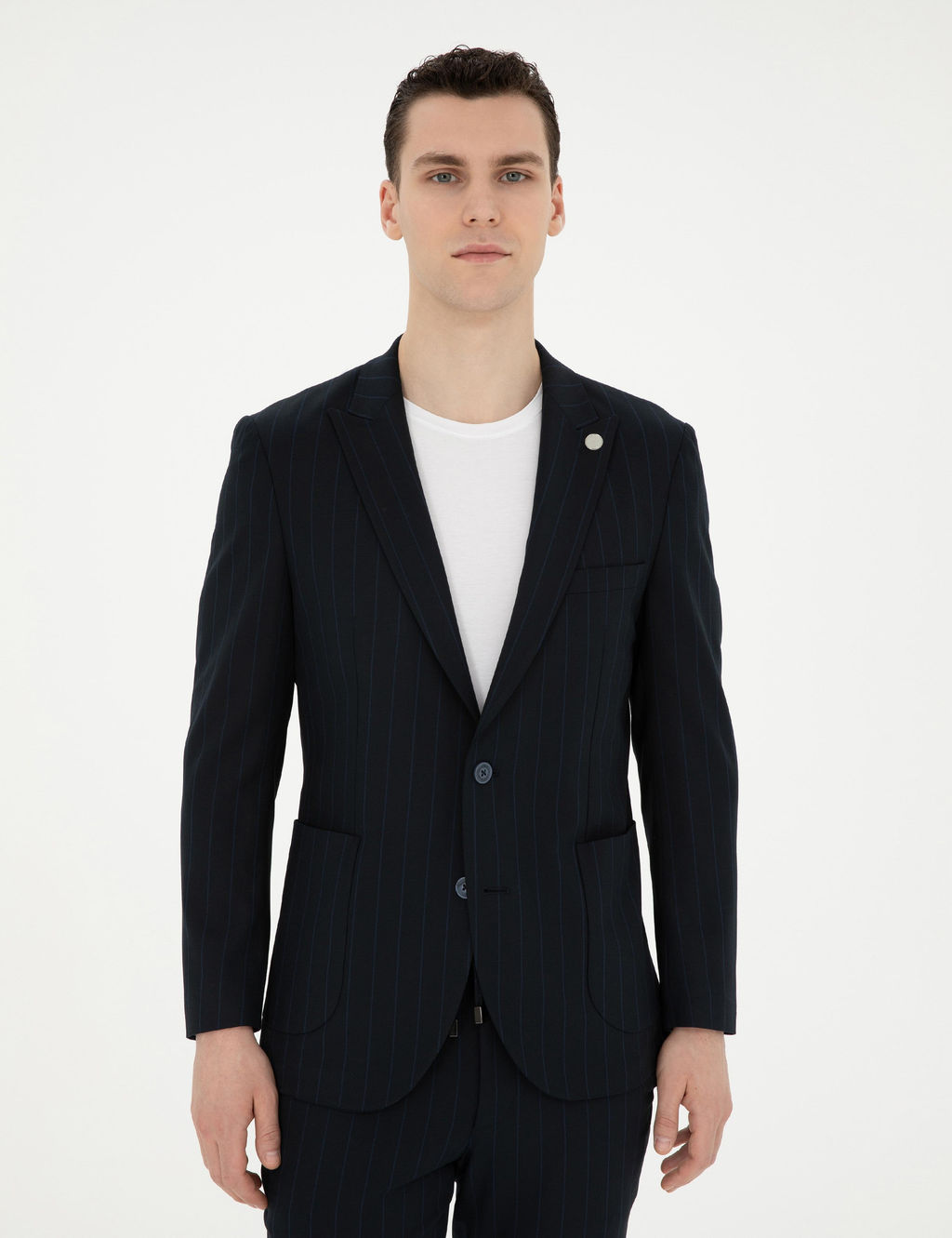 Lacivert Ex. Slim Fit _izgili Tak_m Elbise