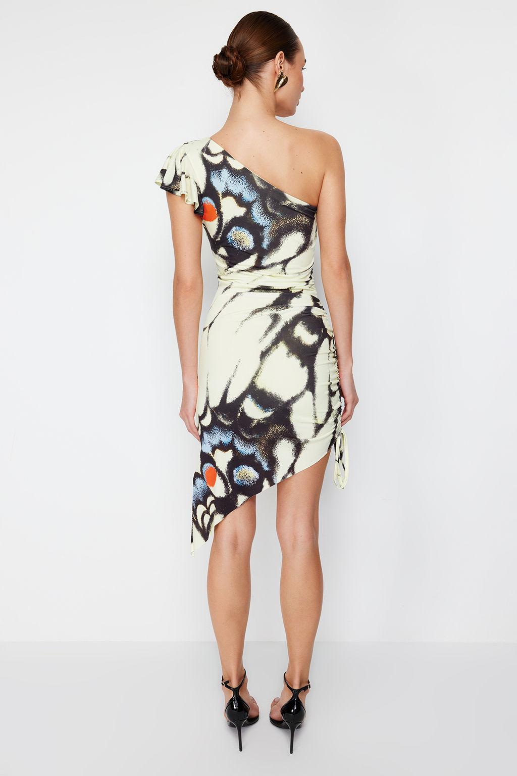 Limited Edition Cok Renkli Bask?l? Midi Asimetrik Yaka Esnek Orme Kalem Elbise TWOSS24EL00565 - Trendyolmilla фото 11