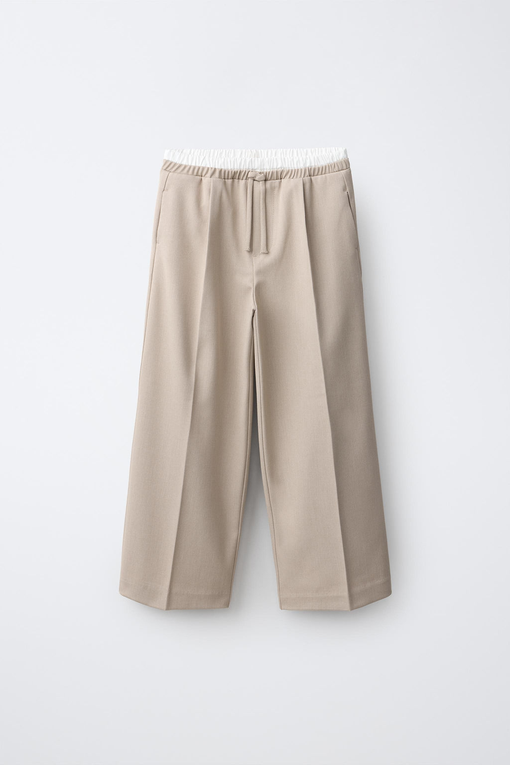 PANTAL?N WIDE LEG CINTURILLA DOBLE / Beige claro