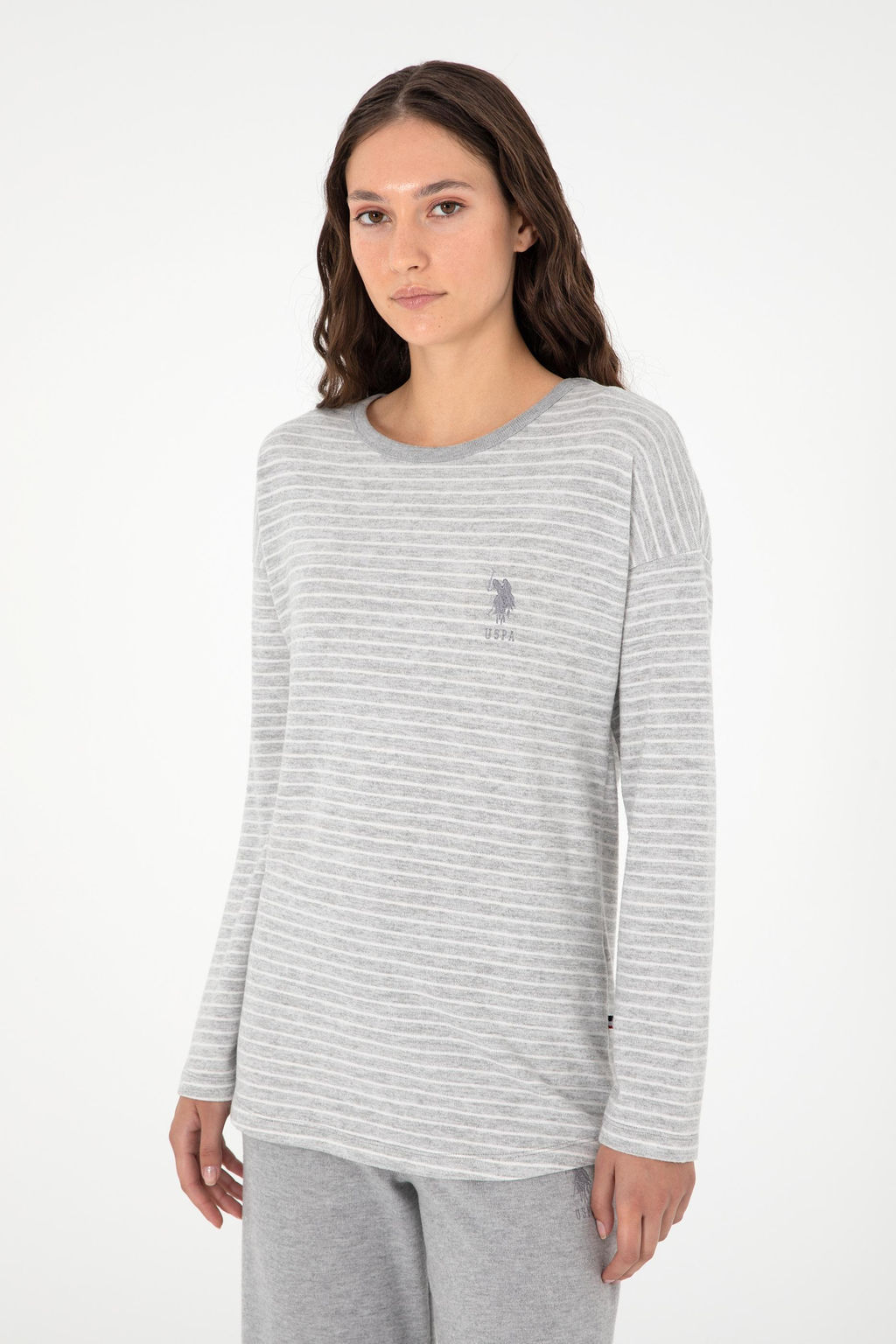 Женский пижамный комплект серого меланжевого цвета Неожиданная скидка в корзине - U.s. polo assn фото 3