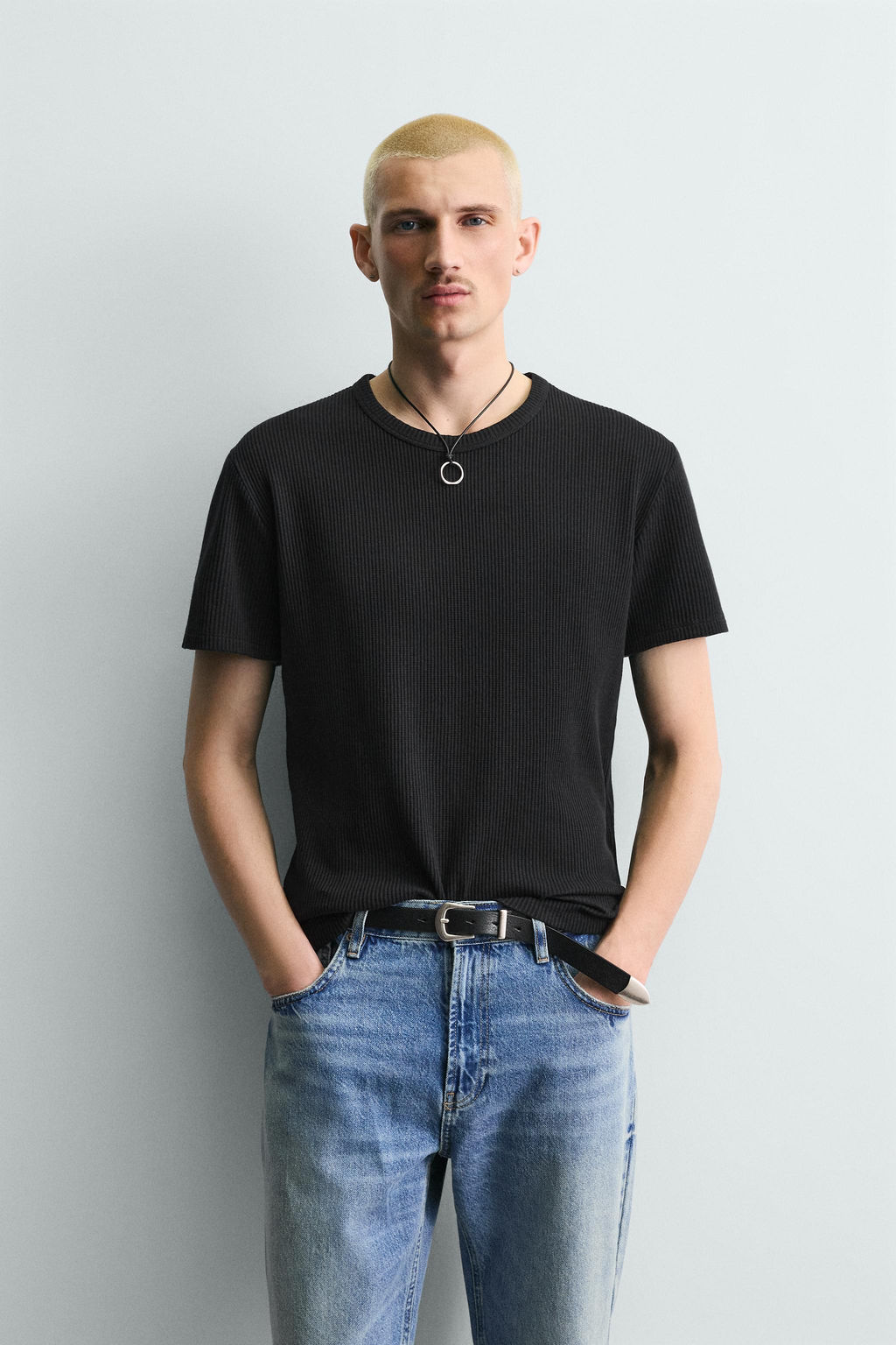 CAMISETA PUNTO SLIM FIT ESTRUCTURA / Negro - Zara фото 2