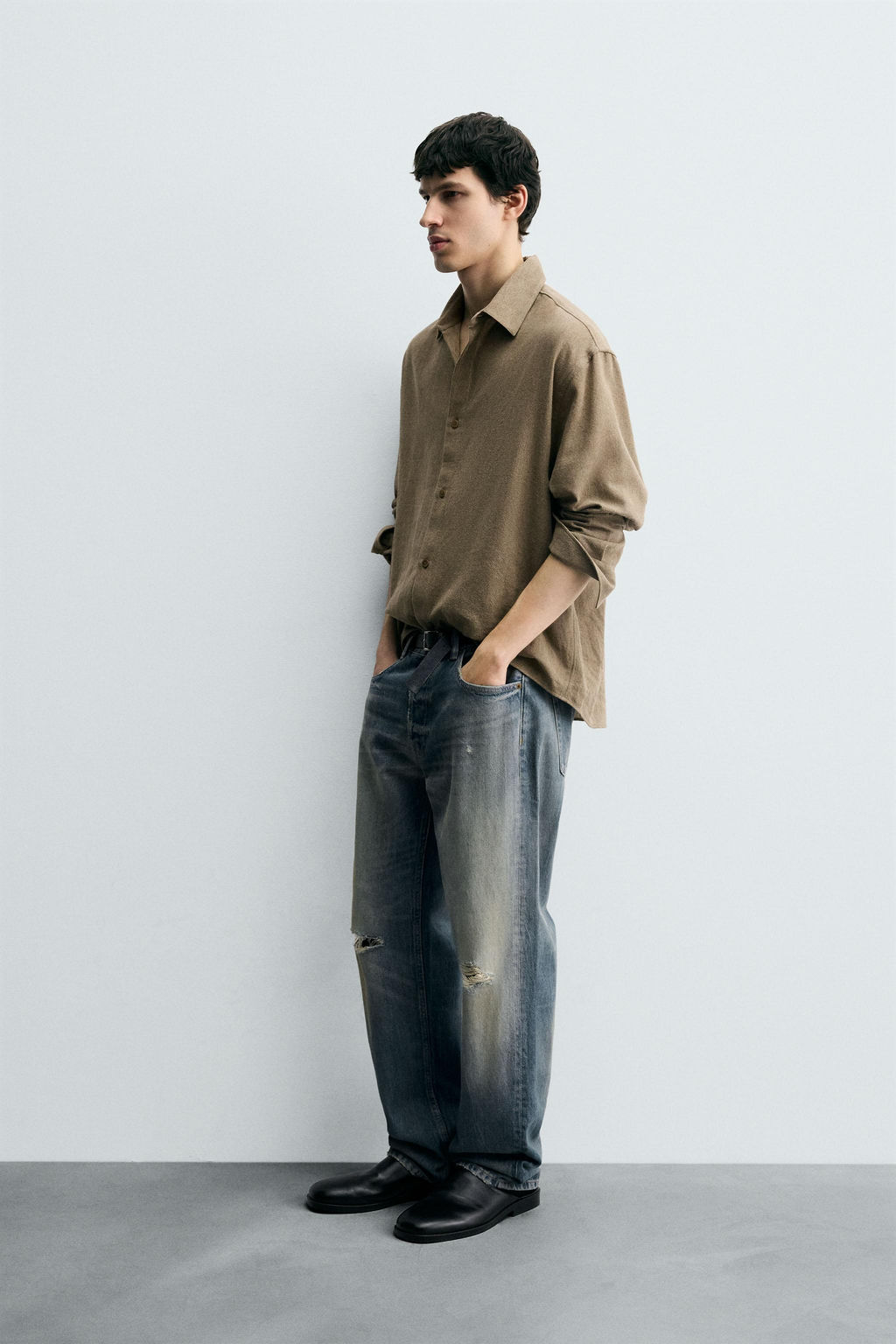 RIPPED REGULAR STRAIGHT-LEG JEANS - Zara фото 4
