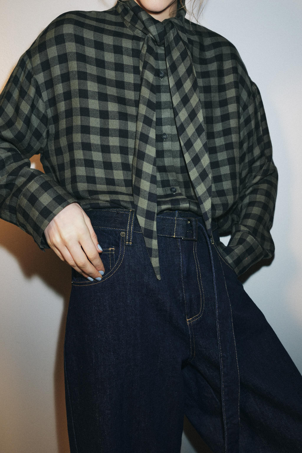 GINGHAM SHIRT WITH SCARF ZW COLLECTION - Zara фото 4