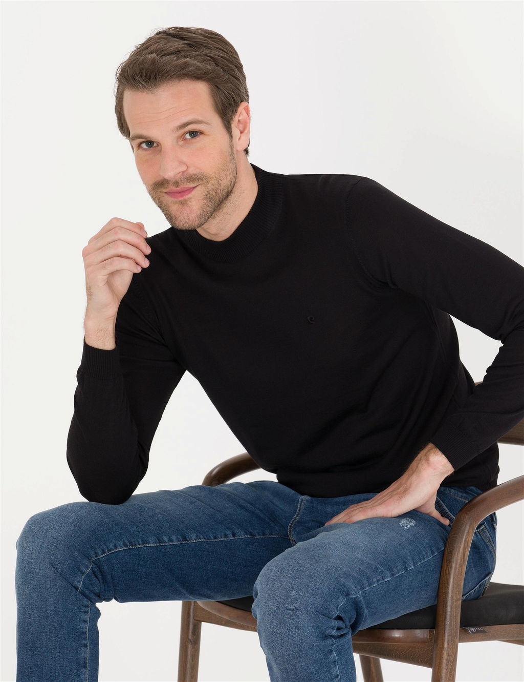 Siyah Slim Fit Bato Yaka Y_n Kar___ml_ Basic Triko Kazak - Pierre cardin фото 2