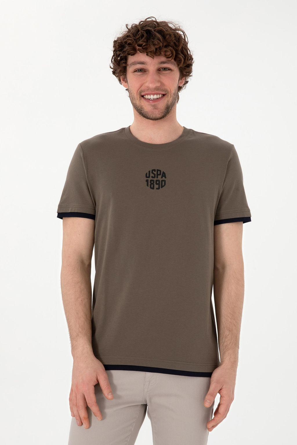 Erkek Regular Fit Bisiklet Yaka Vizon Ti__rt Sepette S_rpriz _ndirim