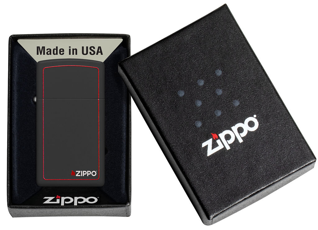 Зажигалка ZIPPO узкая с фирменным логотипом и красной окантовкой | Slim® 1618ZB