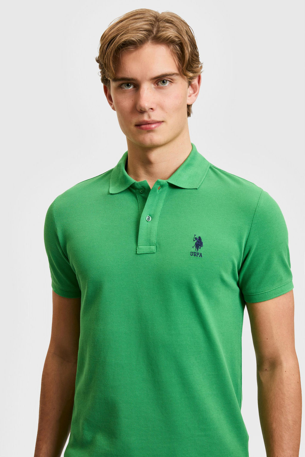 Erkek Slim Fit Polo Yaka Ye_il Basic Ti__rt