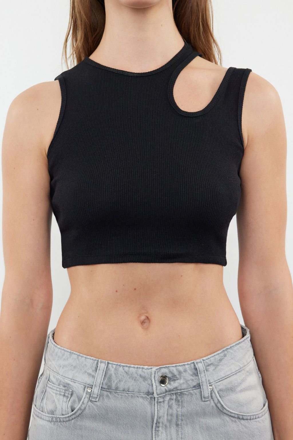 Siyah-gri melanj 2li Paket Cut Out Detayl? Fitted Crop Fitilli Esnek Orme Atlet TWOSS23AL00006