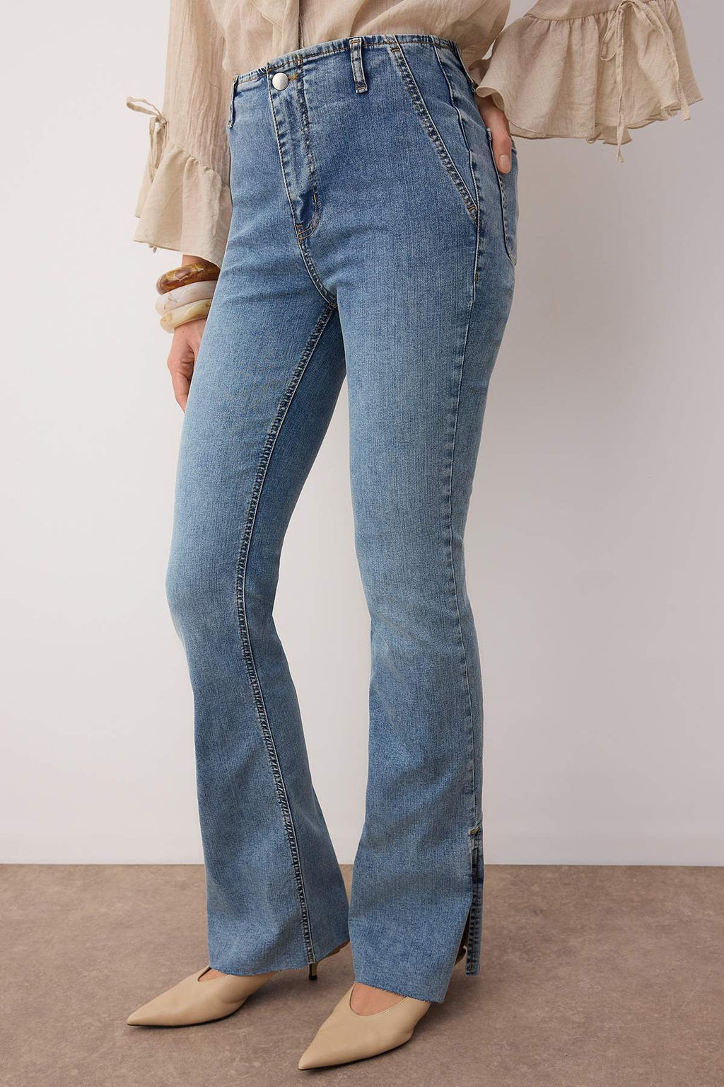 Mavi Yuksek Bel Y?rtmacl? Flare Ispanyol Paca Jeans TWOAW26JE00150 - Trendyolmilla фото 3