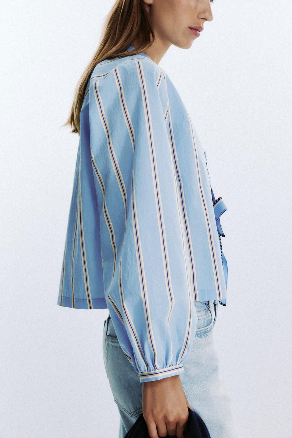 STRIPED POPLIN SHIRT WITH TIES - Zara фото 5