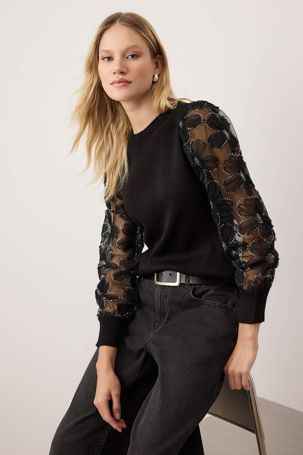 Ekru Tul Garnili Kol Detayl? Triko Kazak TWOAW26KZ00164 - Trendyolmilla фото 6