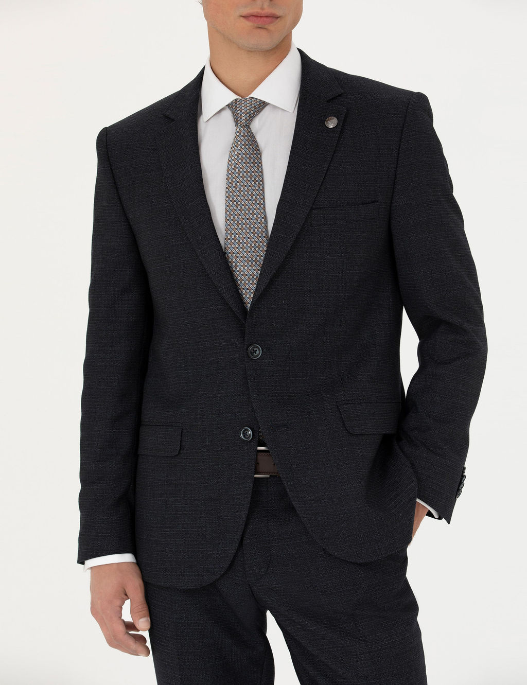 Lacivert Ex. Slim Fit Y_n Kar___ml_ Tak_m Elbise