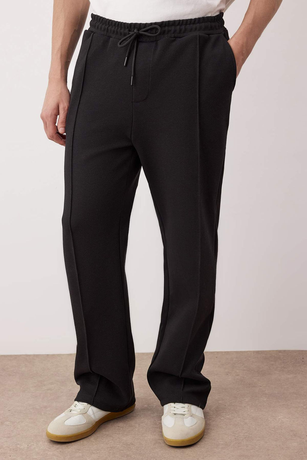 Siyah Straight Kal?p Genis Paca Interlok Rahat Pamuklu Pantolon TMNAW26PL00002 - Trendyolmilla фото 3
