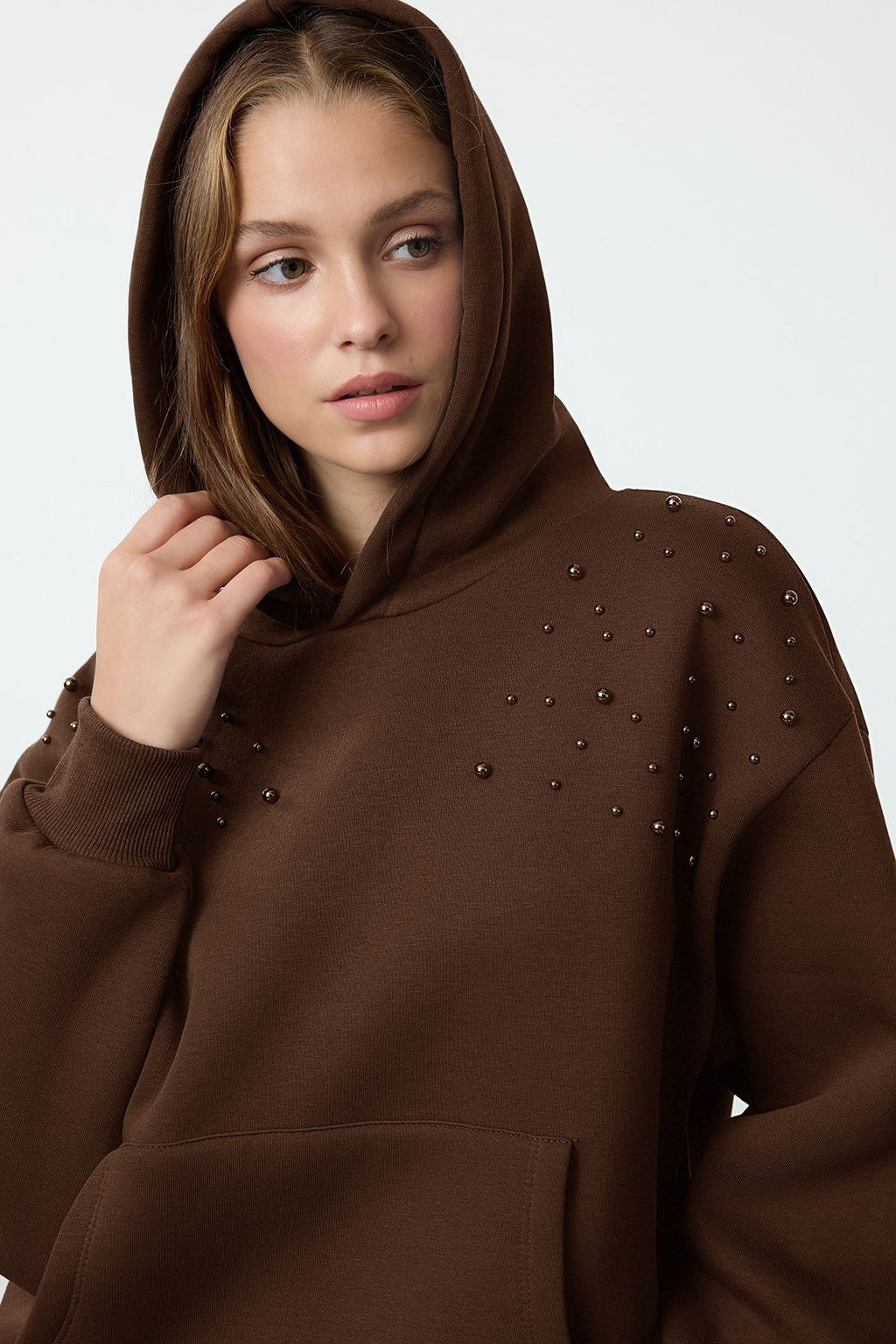 Kahverengi Relaxed/Rahat Kal?p Kal?n Ici Polarl? Orme Sweatshirt TWOAW25SW00137