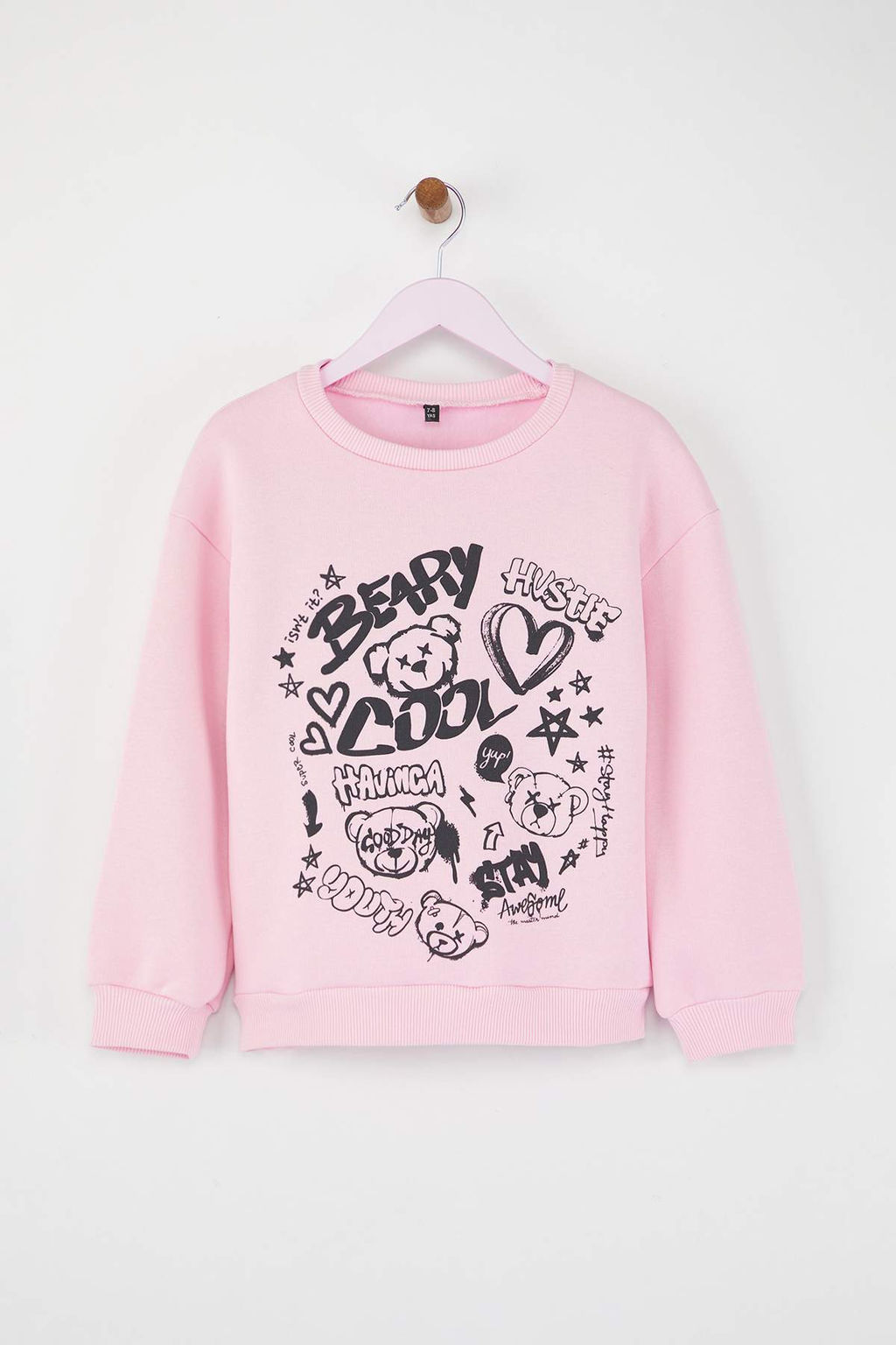 Ac?k Pembe Pamuklu Slogan Bask?l? Bisiklet Yaka Oversize Orme K?z Cocuk Sweatshirt TKDAW26SW00036 - Trendyolmilla фото 2