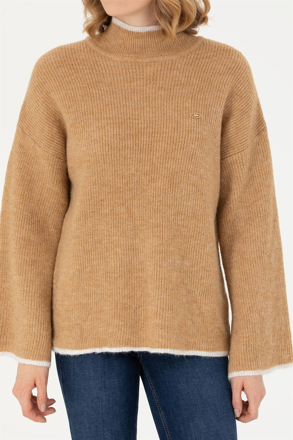 Женский свитер с высоким воротником песочного цвета - U.s. polo assn фото 6