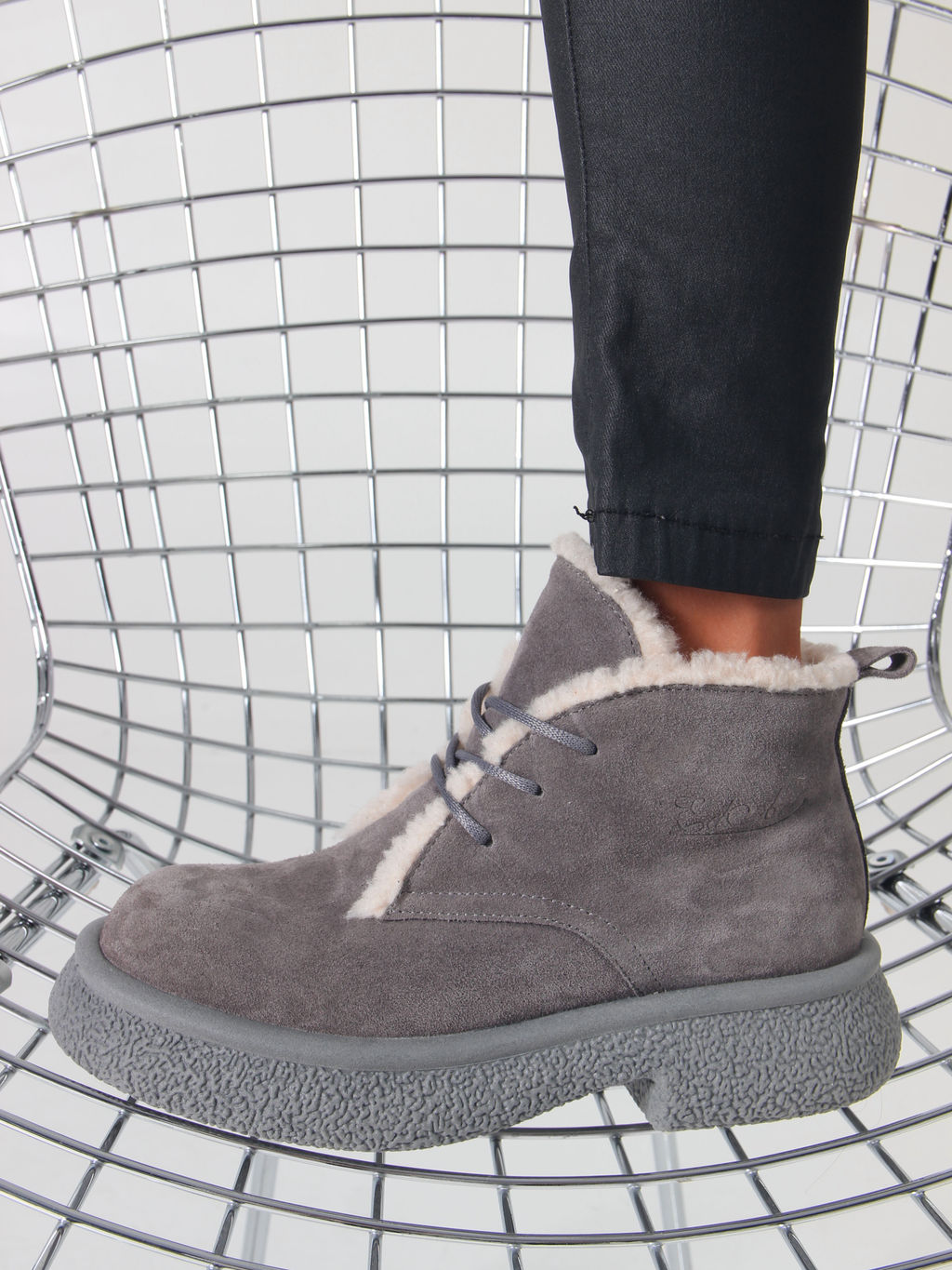 Ботинки 308.агата gr. серый замок замша/Мех