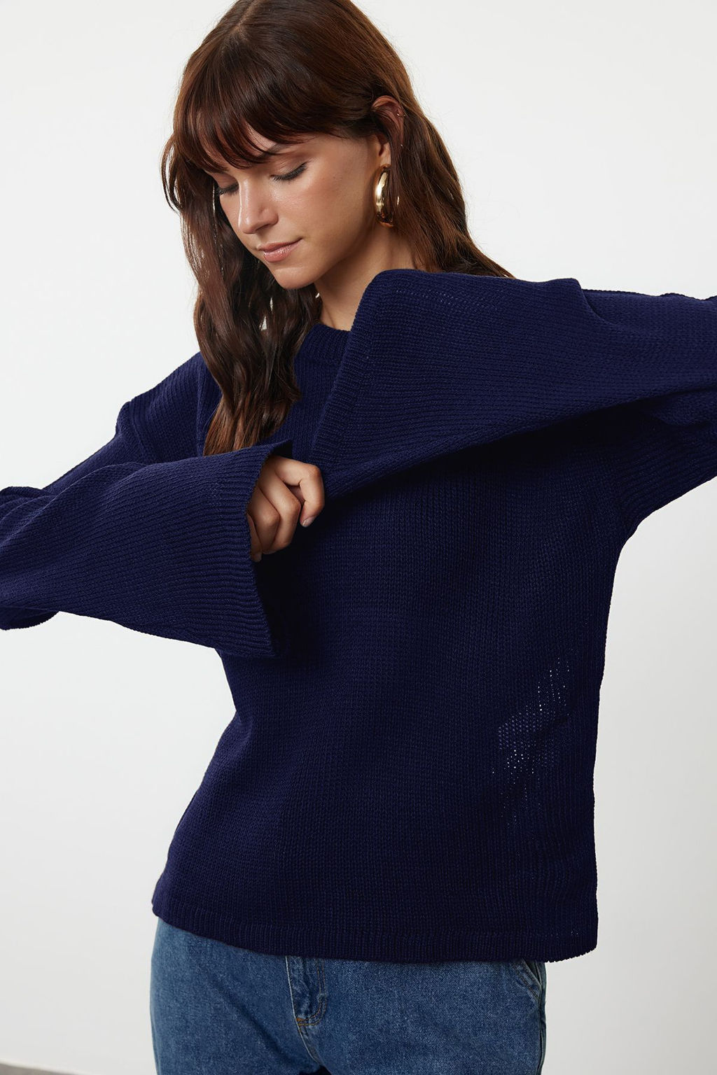 Kahverengi Genis Kal?p Yumusak Dokulu Triko Kazak TWOAW25KZ00295 - Trendyolmilla фото 10