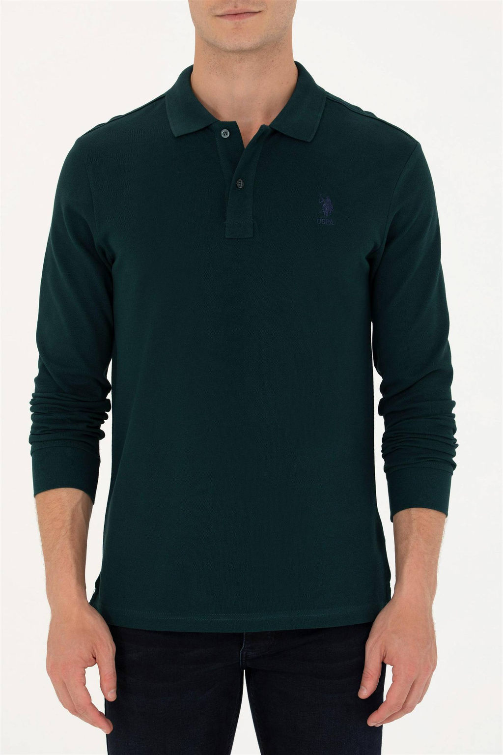 U. S. Polo Assn Мужская темно-зеленая базовая толстовка с воротником поло - U.s. polo assn фото 6