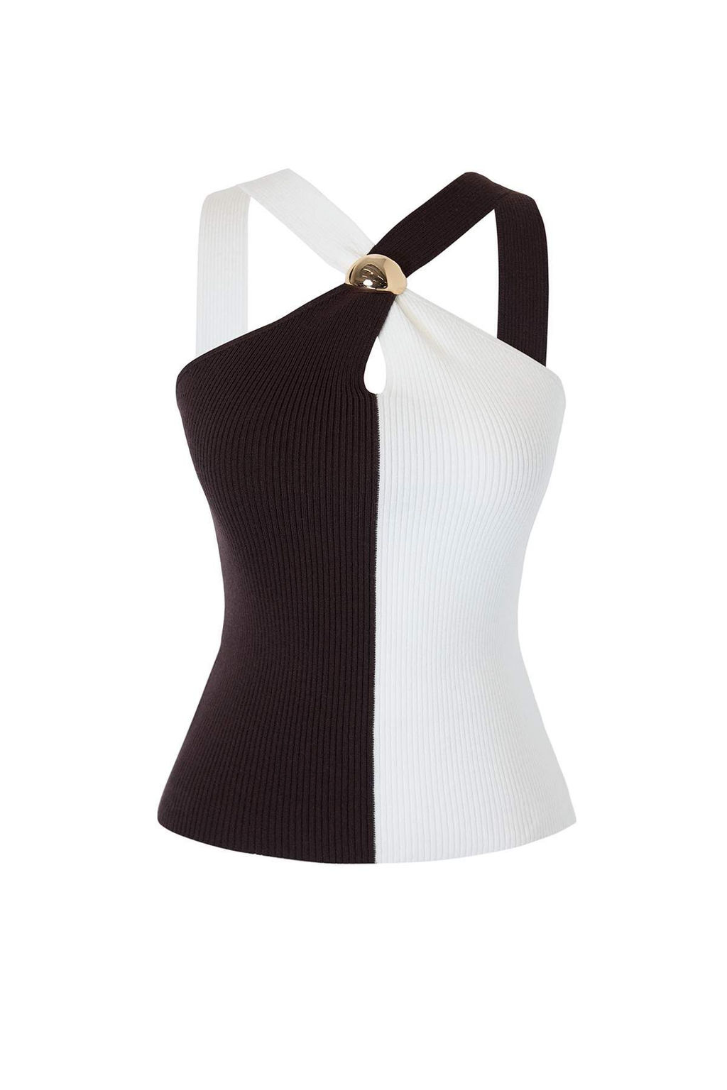 Kahverengi-Ekru Renk Bloklu Gold Tokal? Triko Bluz TWOSS26BZ00314