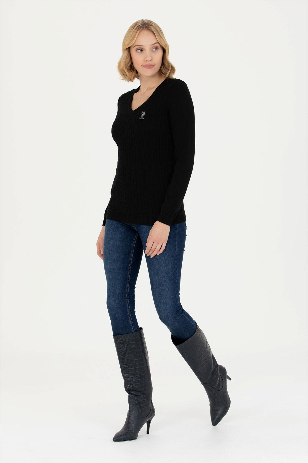 Женский черный базовый свитер с v-образным вырезом Неожиданная скидка в корзине - U.s. polo assn фото 4