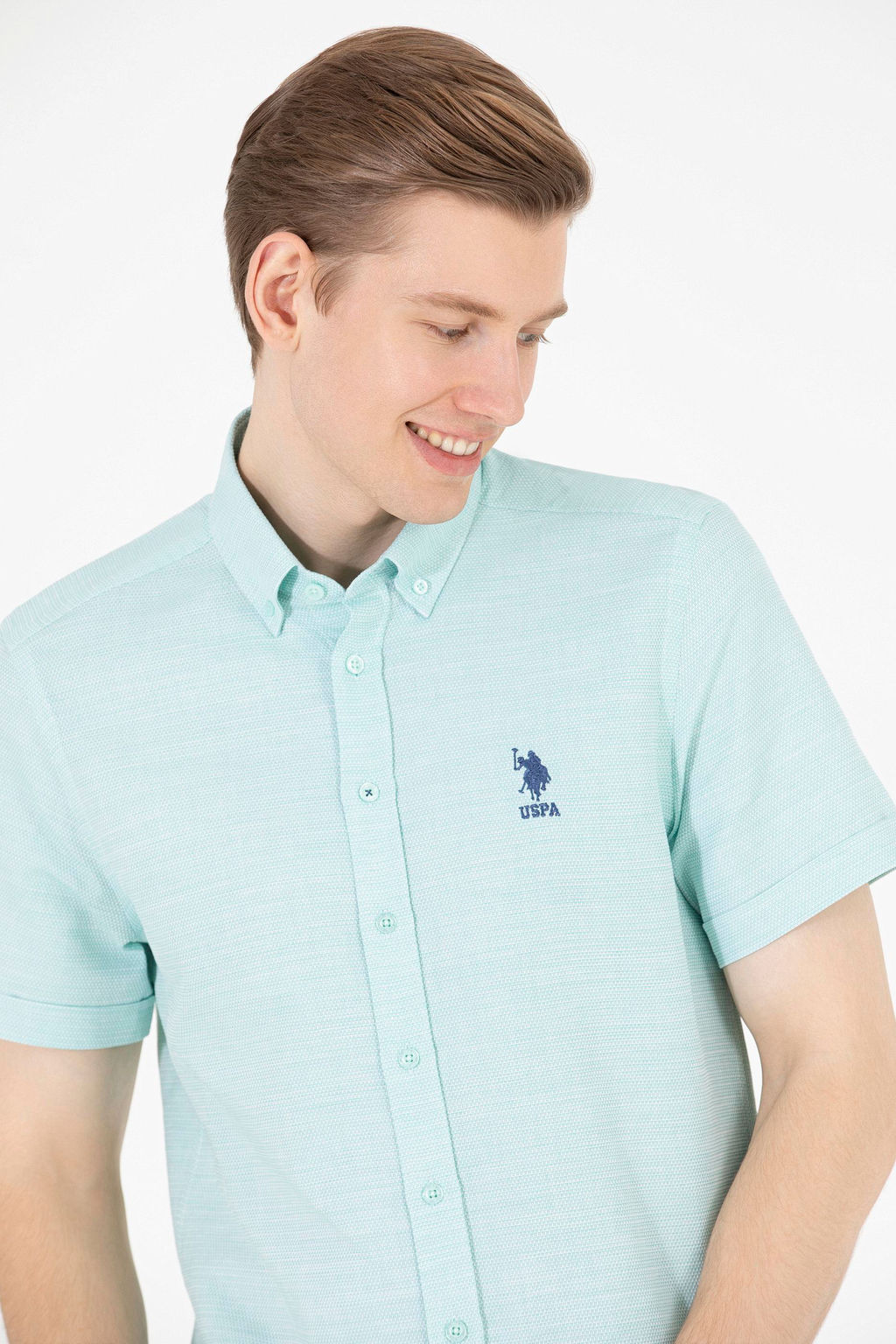 Мужская вода -зеленая рубашка с короткими рукавами в корзине - U.s. polo assn фото 2