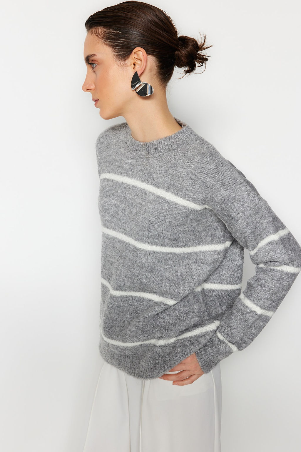 Tas Cizgili Genis Kal?p Dokulu Triko Kazak TWOAW23KZ01863 - Trendyolmilla фото 10